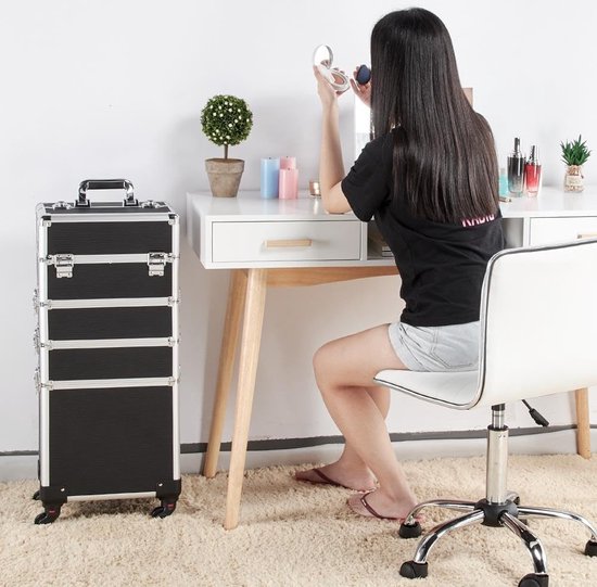 XXL 4-in-1 cosmeticakoffer, grote make-upkoffer, cosmetica-organizer, multikoffer, sieradenkoffer, kapperskoffer, handbagage, beautycase, zwart HMTM-MC-30029-592591
