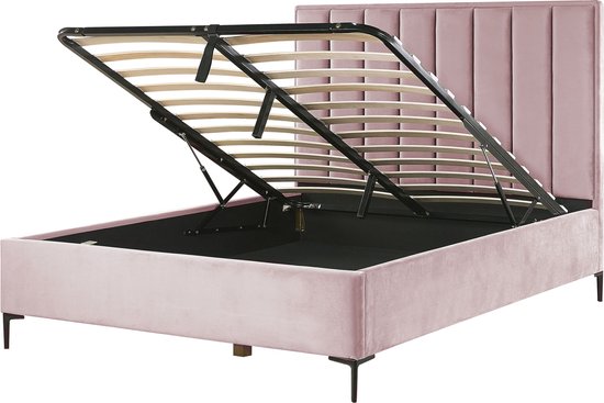 SEZANNE - Bed met opbergruimte - Roze - 160 x 200 cm - Fluweel