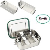 Roestvrij stalen lunchbox naar keuze 800, 1200, 1400 of 2200ml Lunchbox met compartimenten incl. 2 st. verdelers Metalen box met kliksluiting, Grootte:2200 ml