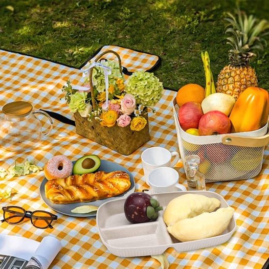 Set van 4 borden, borden met onderverdeling, platte borden, menuborden, 3 vakken, gedeelde borden, onbreekbare borden, herbruikbare campingborden voor kinderen en volwassenen — afbeelding 5