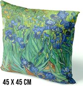 Allernieuwste.nl® Kussen Irissen van Vincent Van Gogh - Kussenhoes polyester peach skin Perzikhuid - Kussenovertrek - Kleur 45 x 45 cm