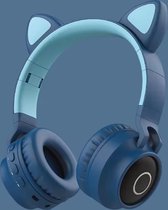 WizBay Premium Select™ CAT Ear KIDS LED Headset met LED op de Buitenkant - HD Bluetooth Phone Call - Ingebouwde Microfoon - SD Card - Verstelbare Hoofdband - Soft Zuurstof doorlatend Ear Pads - Kleur Donker Blauw Buitenkant Mint Binnenkant