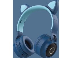 WizBay Premium Select® CAT Ear KIDS LED Headset met Microfoon LED op de Buitenkant - HD Bluetooth Phone Call - Ingebouwde Microfoon - SD Card - Verstelbare Hoofdband - Soft Zuurstof doorlatend Ear Pads - Kleur Donker Blauw Buitenkant Mint Binnenkant
