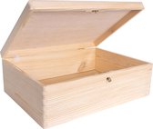 Creative Deco XL Grote Houten Doos met Sleutel Opberg-Kist | 40 x 30 x 14 cm (+/-1cm) | met Deksel | Perfect voor Documenten, Voorwerpen, Speelgoed, Gereedschap | RUW EN ONVERZEGELD