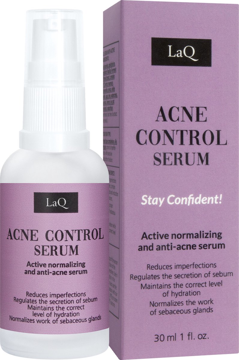 LaQ Acne Control Niacinamide Serum – Vegan Gezichtsserum tegen Acne, Jeugdpuistjes, Verstopte Poriën, Mee-eters & Onzuiverheden – 30ml