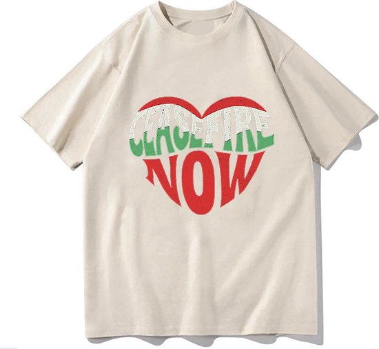 Chemise Palestine gratuite | Coeur palestinien | Cessez-le-feu Now | T-shirt Paix | 100% coton | Taupe | L
