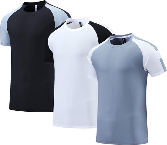 BOOMCOOL Trainingsshirts voor heren, 3 stuks, Dry Fit, vochtafvoerend mesh, sport-T-shirts, sportkleding, hardloopshirts met korte mouwen
