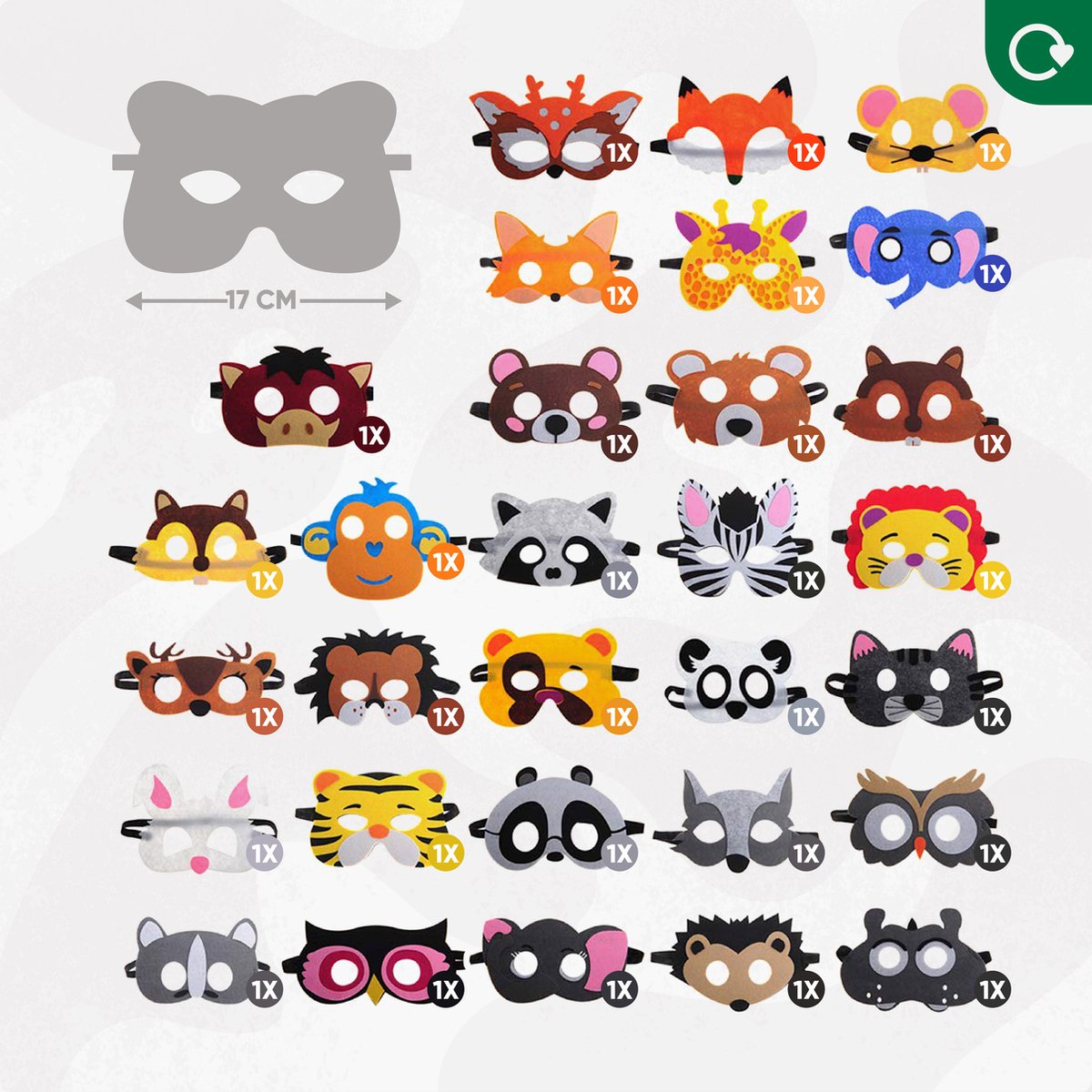 Fissaly 30 Stuks Dieren Jungle Maskers voor Kinderfeest & Verkleed Partijen – Safari Kostuum Decoratie - Dierenmaskers — afbeelding 2