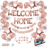 Fissaly Décoration de Bienvenue à la Maison en Or Rose - Décoration de Bienvenue à la Maison - Fête Surprise - Comprenant des Ballons, des Guirlandes, une Bannière, des Toppers de Gâteau et des Accessoires