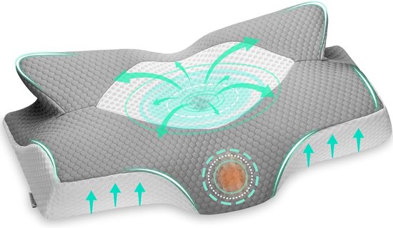 Foto: Cervicaal orthopedisch kussen van traagschuim uitneembaar ergonomisch nekkussen voor hals schouderpijn neksteunkussen voor zijslaper grijs 64 x 12 5 10 5 x 42cm 