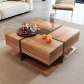 Sweiko Salontafel, tafel met 4-laden, unieke kleur matching en lijn ontwerp, opbergruimte aan de onderkant, 78*78*36cm. Verzending in 2 afzonderlijke pakketten, Installatie vereist