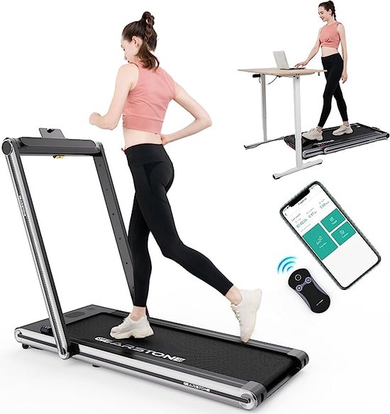 GEARSTONE opvouwbare loopband WP7S-Inklapbaar--voor thGEARSTONE opvouwbare loopband WP7S-loopband inklapbaar-loopband elektrisch-loopband fitness-loopbanden voor thuis-ultra platte loopmat onder bureau-LED-display-Bluetooth