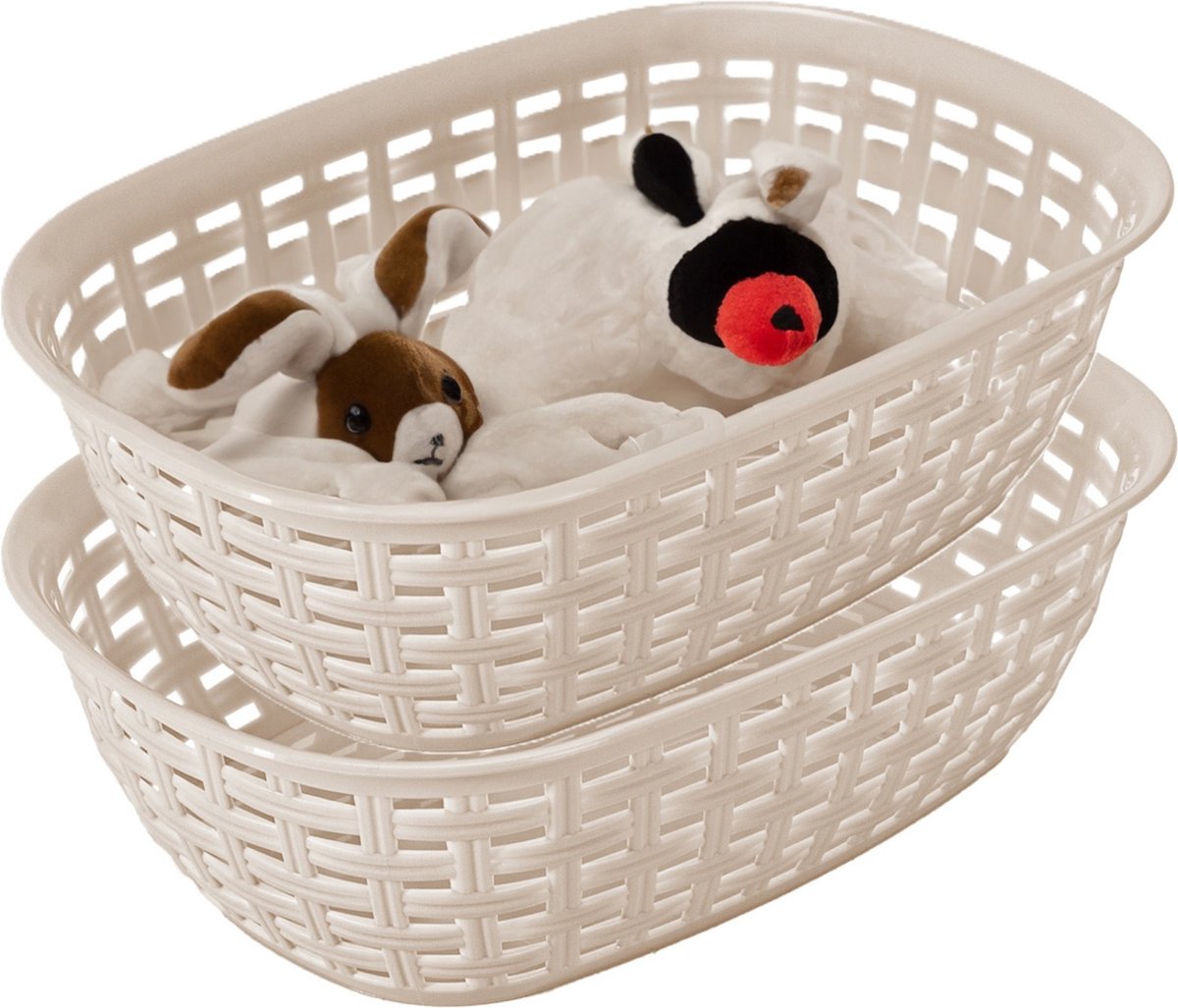 Hega hogar Opbergmandje/kastmandje - 2x - beige - 2 liter - kunststof - 18 x 25 x 7 cm - kleine opslag bakjes - manden