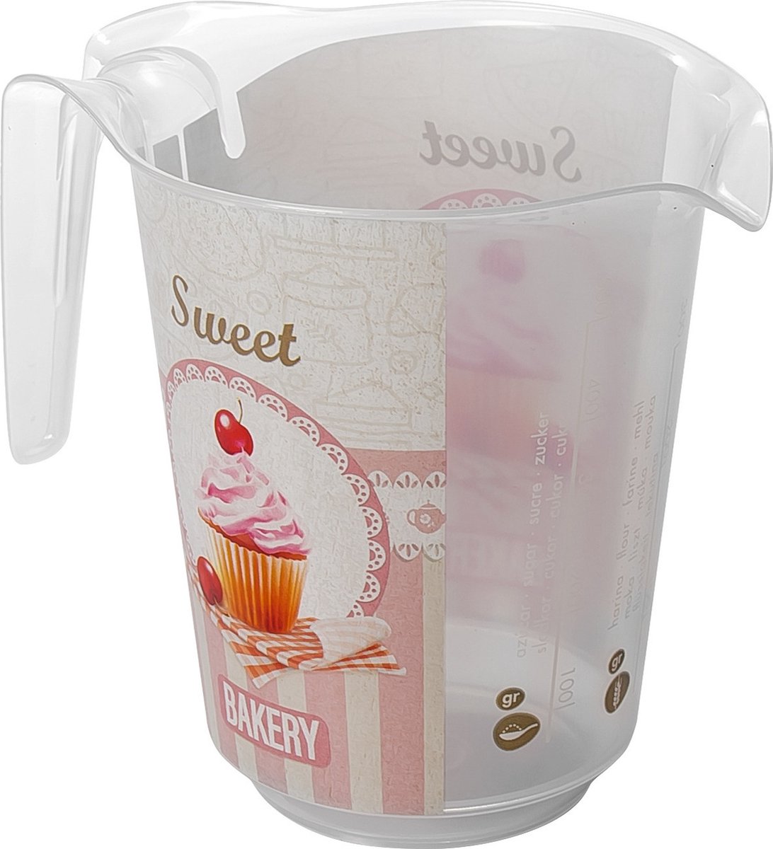 Hega Hogar Keuken/Bakery maatbeker/mengbeker - kunststof - roze - 1000 ml - schenktuit - hengsel