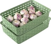 Hega Hogar Opbergmandje/ladeverdeler - 2x - groen - 2 liter - kunststof - 17 x 25 x 6 cm - kleine opslag bakjes - manden