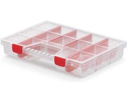 Kistenberg Sorteerbox/vakjes koffer - spijkers/schroeven/kleine spullen - 12 vaks - kunststof - transparant - 39 x 29 x 6.5 cm