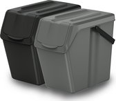 Keden Afvalbak/emmer set van 2x - afval scheiden - zwart/grijs - 25L - afsluitbaar - 24 x 40 x 37 cm