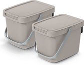 Keden GFT aanrecht afvalbak - 2x - beige - 6L - afsluitbaar - 20 x 26 x 20 cm - klepje/hengsel - kleine prullenbakken - afval scheiden