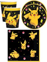 Pokemon themafeest drinkbekers/gebaksbordjes/servetten - 48x - zwart/geel - karton