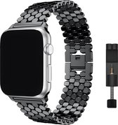 Innerlight® Metal Hexagon Apple Watch Band - Zwart - 42/ 44/45 mm - Bracelet à maillons en acier inoxydable - Bracelet de montre en acier inoxydable - Maillons Apple Watch Band - Convient pour Apple Watch Series 1/2/3/4/5/6/SE / 7
