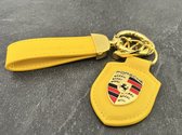 Porsche | Sleutelhanger | Leder | Geel | Metaal | Automerk