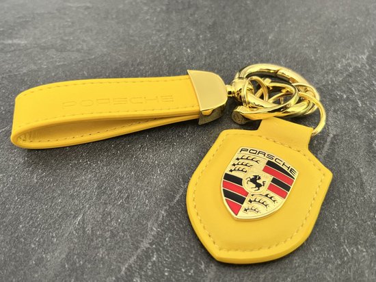 Porsche | Sleutelhanger | Leder | Geel | Metaal