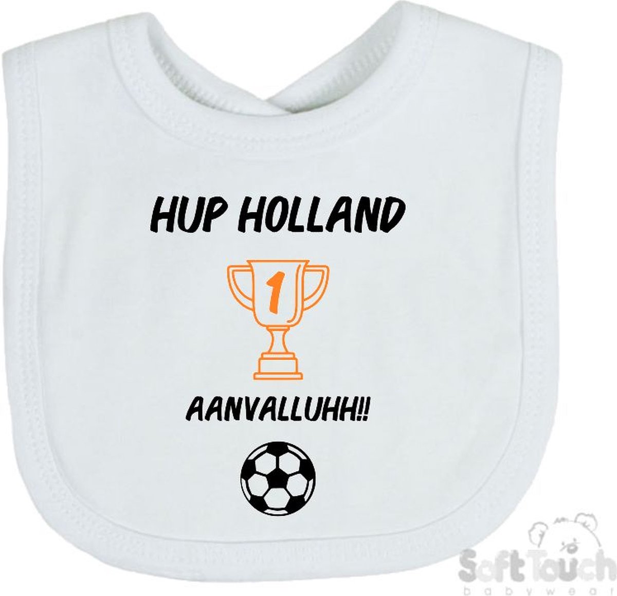 Goedkoopste Soft Touch Slabber Slabbetje Slab Hup Holland AANVALLUHH!! EK Voetbal Europees Kampioen Kampioenschap Oranje Unisex Katoen Wit/zwart/oranje Maat 33x22 Cm