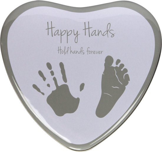 Foto: Happy hands 2d heart shape hand voet afdruk hartvorming blikje zilver