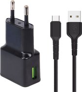 Snellaad Oplader - Snellader Geschikt voor Samsung Telefoon en Tablet - USB C naar USB A - PVC Materiaal - 2 Meter - Oplaadkabel - USB C Adapter - 15W Vermogen - Incl. USB C Kabel - Adaptive Fast Charger - Stekkerblok - Zwart