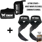 Thor Athletics Lifting Straps + Wrist Wraps 60cm (Flexibel) - Combinatie Bundel - Krachttraining Accessoires - Powerlifting Straps - Polsbrace - Zwart - Inclusief E-Book