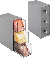 mDesign - Theedoos - ladekastje/opbergbox/organizer - voor de keuken - voor verschillende soorten theezakjes, koffiepads, zoetjes en meer - handig/stevig - grijs/doorzichtig - per 2 stuks verpakt