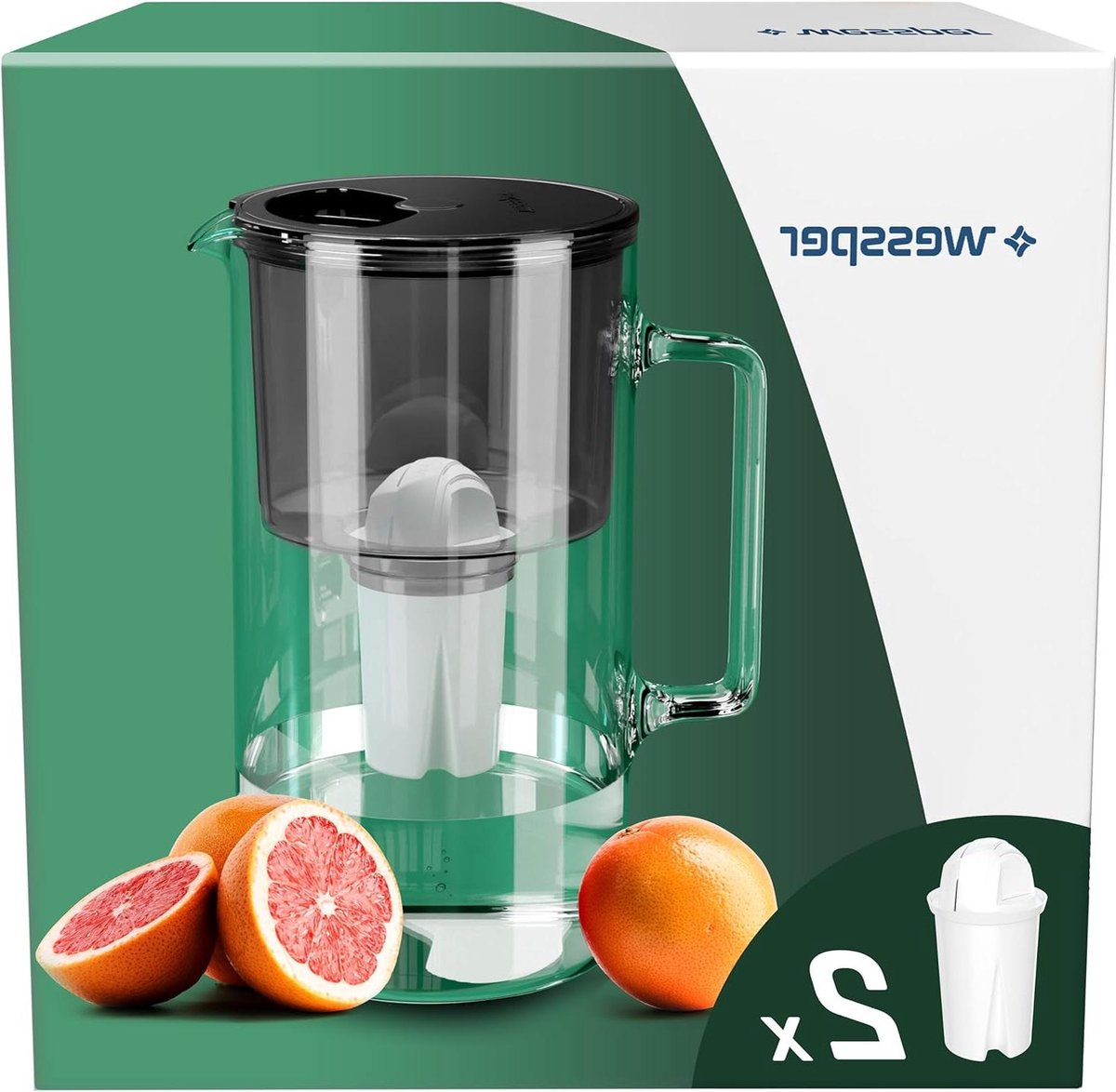Waterfilter glas 25 l Crystaline set waterkan en 2 filters - zwart waterfilter