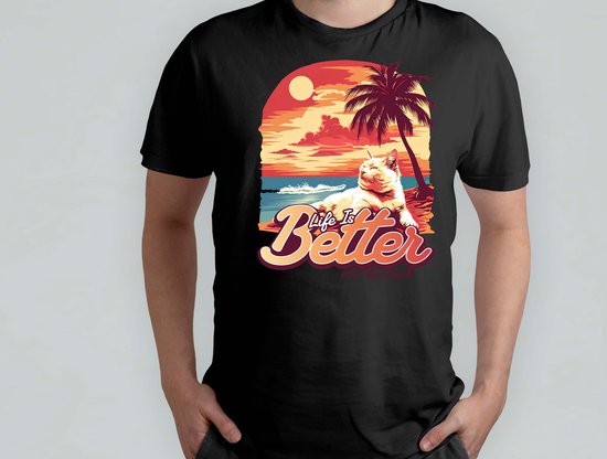 Life is Better at the Beach - T Shirt - Cats - Gift - Cadeau - CatLovers - Meow - KittyLove - Katten - Kattenliefhebbers - Katjesliefde - Prrrfect