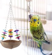 Papegaaiennest, natuurlijke kokosnootschalen nest acryl schommel hangmat speelgoed voeden installatie voor papegaai vogel parkieten speelgoed