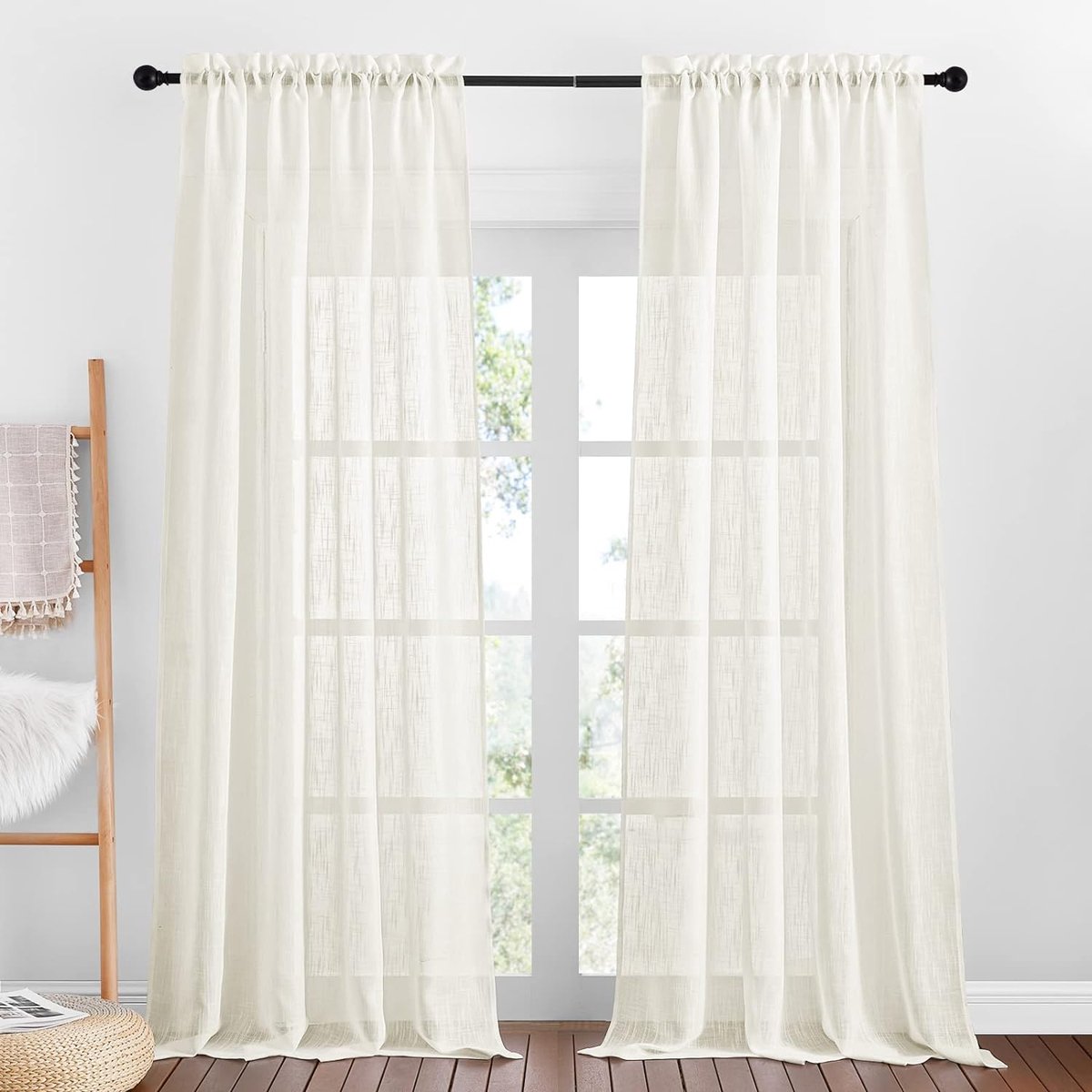 lichtdoorlatende gordijnen met linnenlook / transparante - transparent curtains set van 2 H 240 x B 132 cm