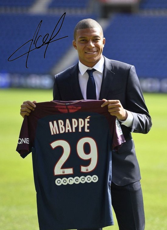 12 x 8 A4 ondertekend Kylian Mbappe Real Madrid gesigneerd handtekening fotolijst foto poster voetbal cadeau G