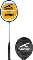 HONDERD Powertek 200 PRO badmintonracket met hoofdbedekking (marineblauw, maat: standaard, gripmaat: G5) | Bespannen | Materiaal: aluminium | Voor gemiddelde spelers | Gewicht: 95 gram | Maximale snaarspanning - 18-20 lbs