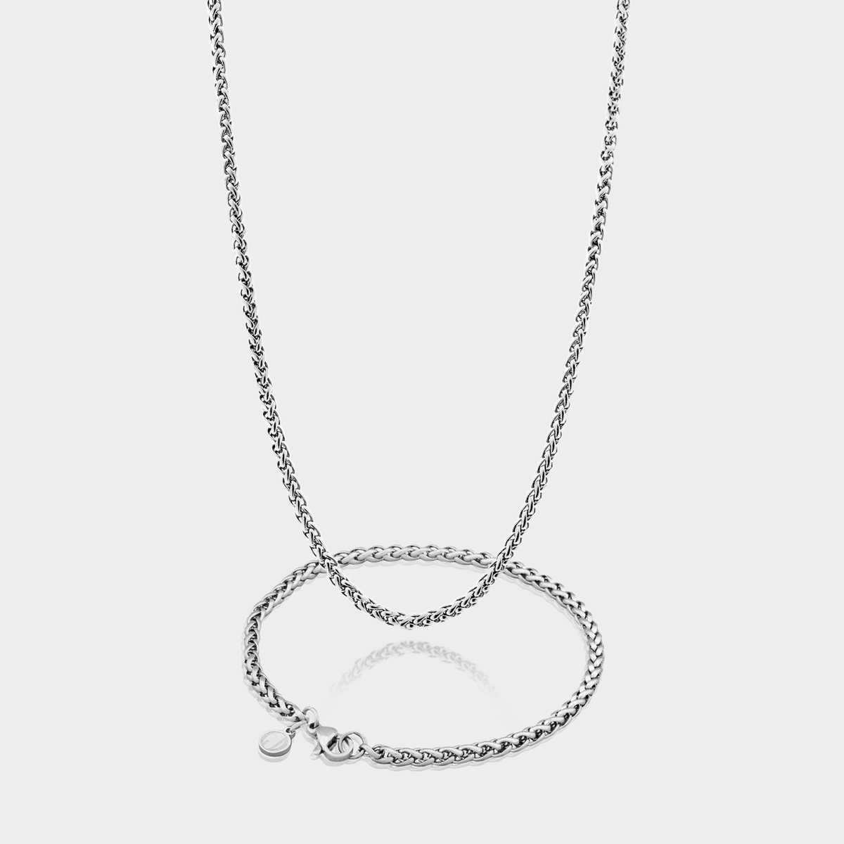 Wheat Ketting 3 mm x Wheat Armband 3 mm - Zilveren Schakelketting en Schakelarmband Heren - 50/21 cm lang - Olympus Jewelry