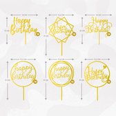Fissaly 6 Stuks Gouden Happy Birthday Taarttopper & Caketopper Set – Taartversiering – Decoratie Topper
