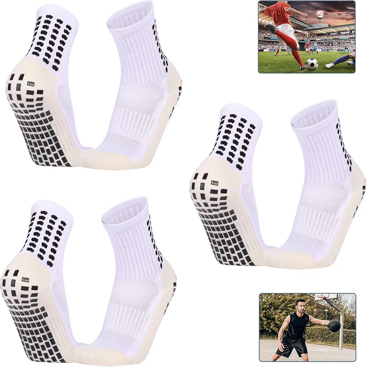 Gripsokken voetbal - Gripsokken - 3 paar - sportsokken - voetbal - one size 40-46 - Kwaliteit - Stevige en Comfortabele Sokken - met anti-slip noppen - Geschikt voor de meeste sporten - antislip