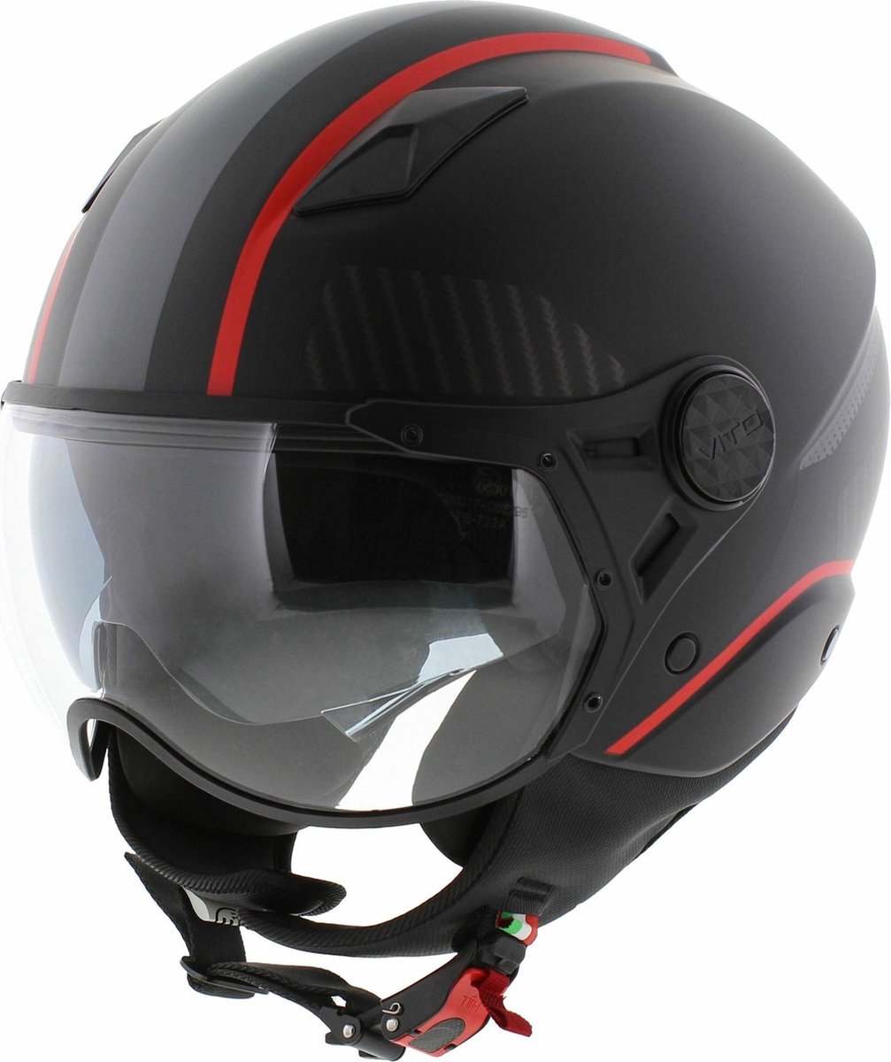 Vito jet helm Lavori mat zwart / rood / deco L