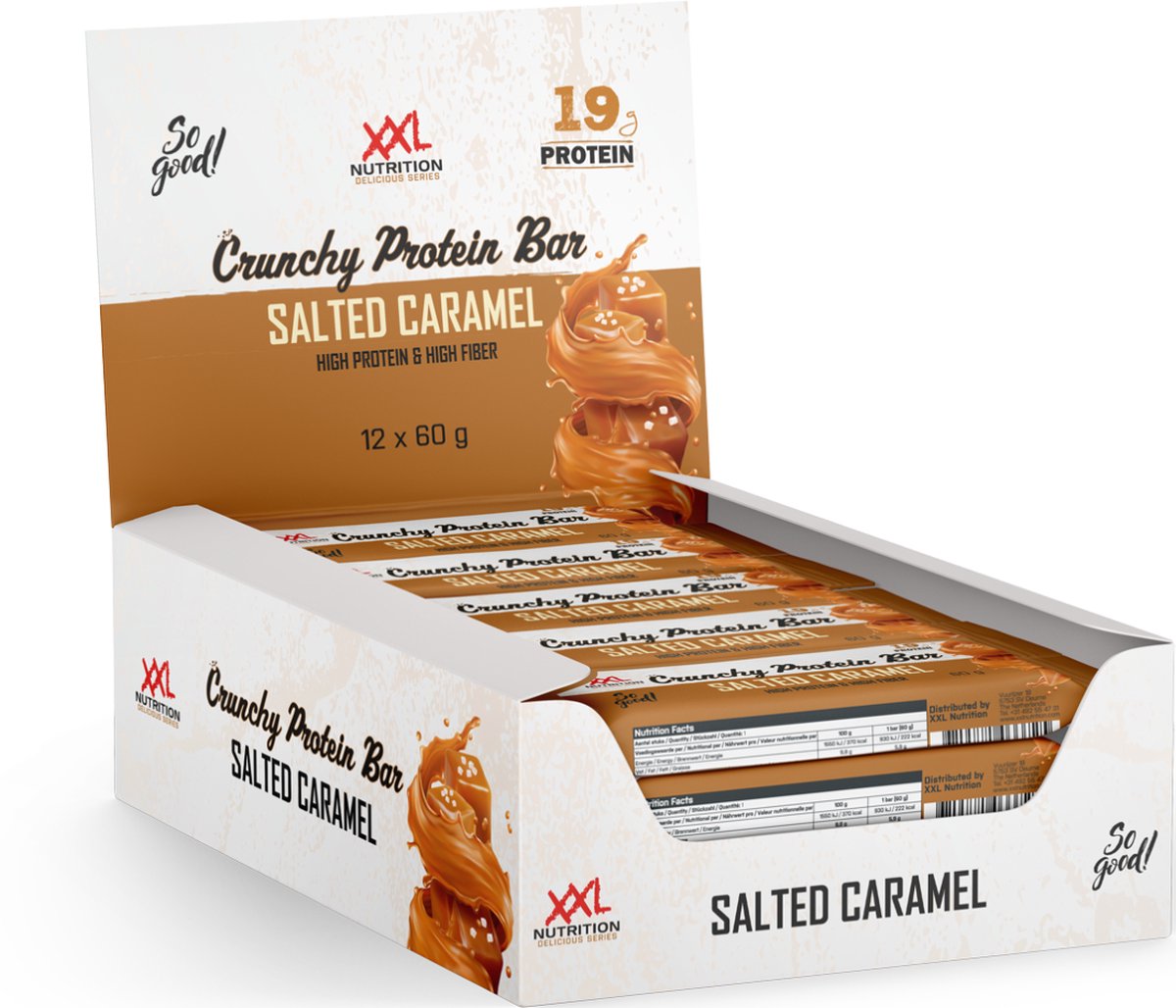 Goedkoopste XXL Nutrition - Crunchy Protein Bar - 21 gram Eiwit - Eiwitreep, Proteine Repen, Fitness Snack - Diverse Smaken - 12 Pack - Salted Caramel