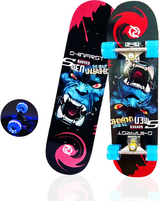 CNL Sight Nieuw Professioneel skateboards -met dubbelzijdig patroon-met LED-Vier Verbreed en vergroot wielen-voor volwassenen, jongeren, kinderen, beginners-7 lagen Canadese esdoorn, double kick board-concaaf (wolven)