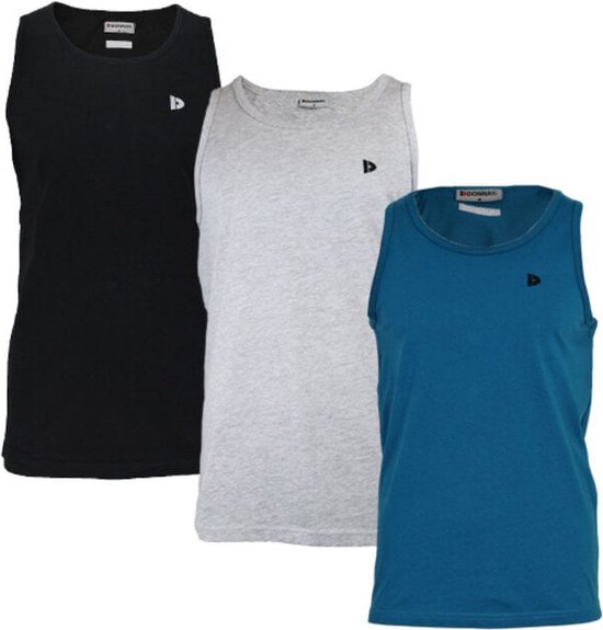 3-Pack Donnay Muscle shirt (589006) - Tanktop - Heren - Black/Grey-marl/Petrol (627) - maat L