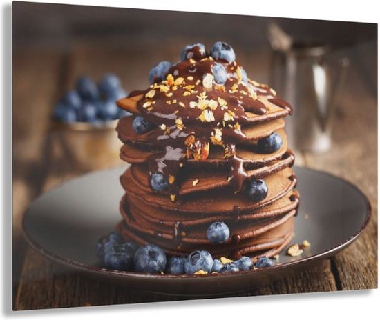 Indoorart - Glasschilderij blueberry pancakes 60x40 CM - Afbeelding op plexiglas - Inclusief montagemateriaal