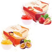 Bubble Tea Toppping | Popping Boba Fruit Pearls | JENI Popping Boba Passionfruit Flavor + Strawberry Flavor - 2 x 490g