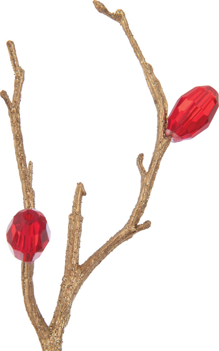J-Line decoratie Tak Stenen - kunststof - rood/goud - 24 stuks