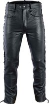 Pantalon en cuir élégant en 100% cuir aniline/cuir naturel, noir avec lacets sur les côtés Mt XL (54)