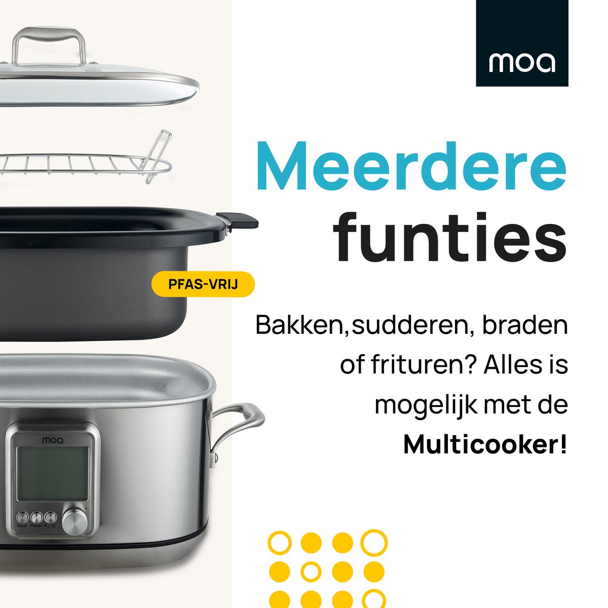 MOA Multicooker - 6L - Slowcooker - Rijstkoker met Stomer - PFAS- & BPA-vrij - Stoomkoker - Sous Vide Koker - 8 Kookfuncties - 1250W - RVS thumbnail 6