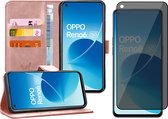 Hoesje geschikt voor Oppo Reno 6 - Privacy Screenprotector Volledig Dekkend Glas - Portemonnee Book Case Rosegoud